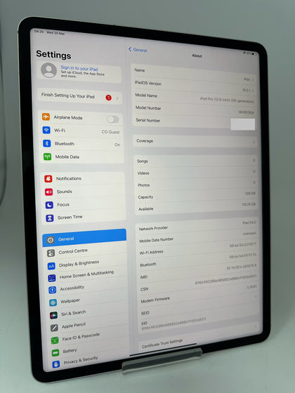 Apple iPad Pro 5th Gen 128GB, Wi-Fi + 5G (Unlocked) 12.9 in - Space Grey.