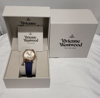 Vivienne Westwood ORB Pop Women's Quartz Watch with Silver Dial Analogue Display and Blue Leather Strap VV006RSBL