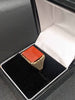 9ct Yellow Gold Signet Ring With Red Stones - Size T - 5.33 Grams