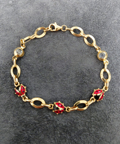 14ct Yellow Gold & Enamel Ladybug Chain Bracelet -6