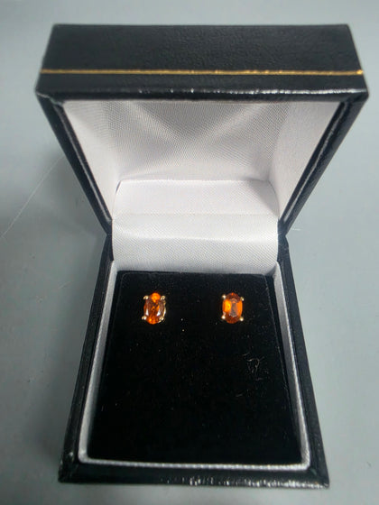 9ct GOLD EARRINGS ORANGE STONE  1.3G