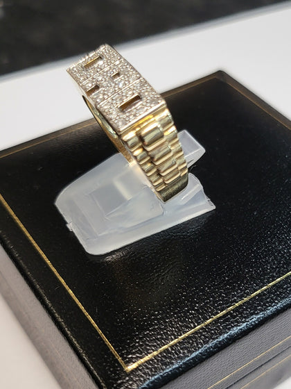 9ct Yellow Gold Dad Ring with 0.25ct Diamond Stones - Size U - 4.95g total - Hallmarked & Stamped