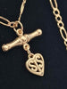 Yellow Gold 3 in 1 Figaro Vintage Style Necklace With T bar & SIS Heart Pendant - 3.81 Grams - 18" Long