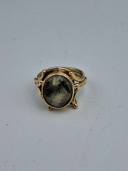 18ct Gold Ladies Ring with Natural Rutilated Quartz – Size Q – 10.0g Statement Piece