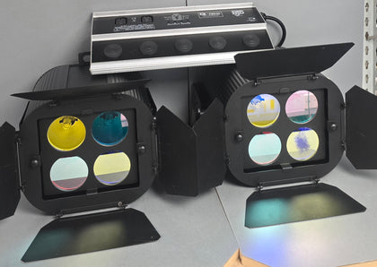 2 X NJD 4 x 300 W Quartet Lights + NJD Q-Pedal foot operated lighting controller **Collection Only**