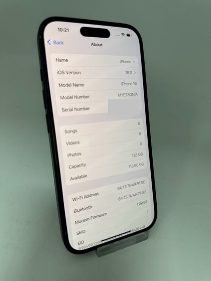 Apple iPhone 16 - 128GB - Black (Unlocked) BH 100% Apple Warranty Oct 2025