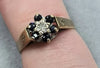 9ct Gold Ring Damaond and Dark Blue Stones