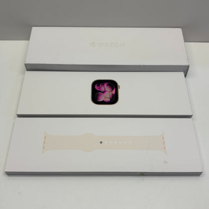 Apple Watch Series 11 46mm Rose Gold Aluminum Case Light Blue Sports Band