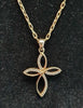 14ct Yellow Gold Chain (16") with Stylised Cross with Clear Stones.