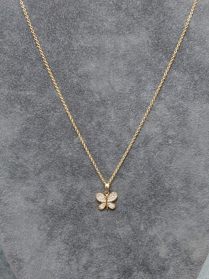 14ct Yellow Gold & Pave Childs Butterfly Pendant & Chain 14