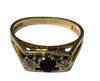 9ct Gold Ring set with Single Dark Blue Stone and 2 Clear Stones