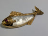 18CT GOLD FISH OF LIFE BROOCH WITH MOTHER OF PEARL