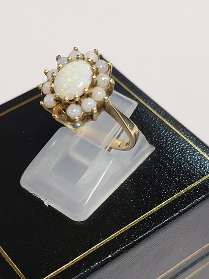 9CT Yellow Gold and Opal type Stones - Size N - 3.21g total - Hallmarked