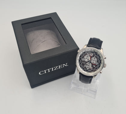 Citizen eco-drive (solar) Chronograph Men's stainless steel watch with black leather Strap BOXED