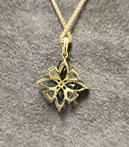 9ct Yellow Gold Chain & Pendant set with Blue Stones