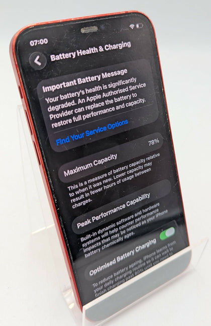 Apple iPhone 12 64GB Product Red, Unlocked, BH 78%, HEAVY MARKS ON SCREEN