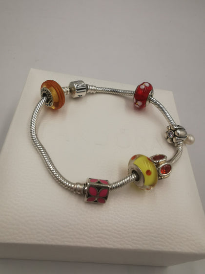 Pandora Bracelet With 6 Charms & Original Box (925 ALE)