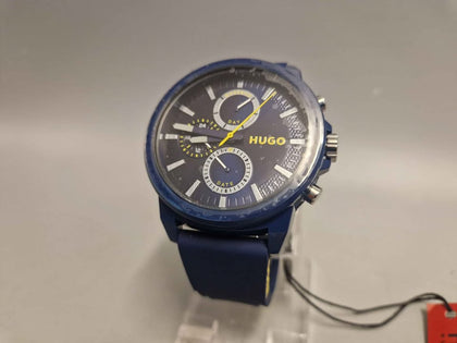 Blue Hugo Watch with yellow accent