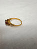 18ct Yellow Gold Pinky/Red and Clear Gem Ring Size K