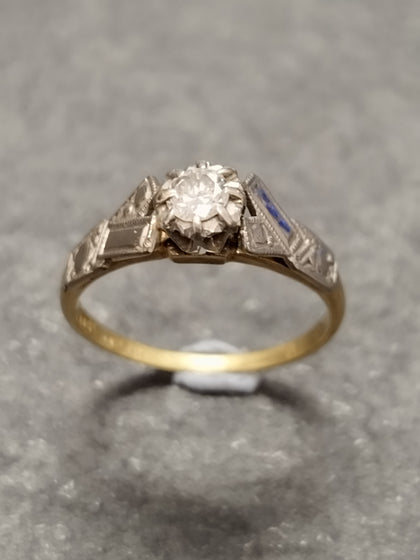 Vintage 18ct Yellow Gold & Platinum Solitaire Diamond Ring- size H