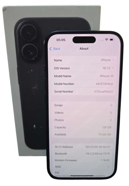 Apple iPhone 16 - 128GB - 100% Battery