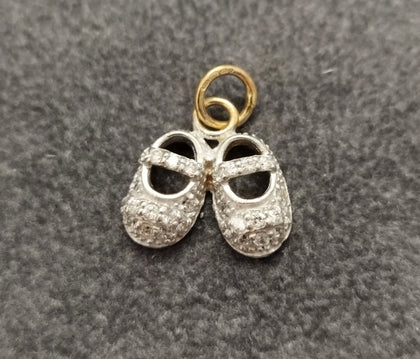 9ct White & Yellow Gold Pave 'Baby's Shoes' Pendant