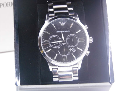 Emporio Armani Stainless Steel and Black Dial Gents Watch - AR11208 - Boxed