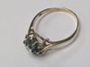 9CT GOLD RING WITH GREEN STONES/DIAMOND SIZE V PRESTON STORE