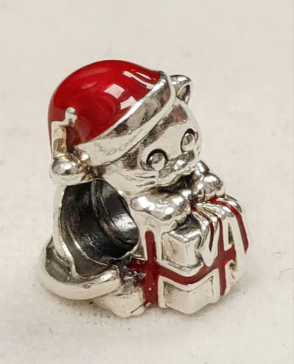 Genuine Pandora Christmas Kitten Cat Charm ALE 925- Retired
