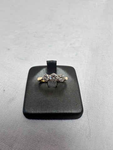 14ct Yellow & White Gold 3x Diamond Ring - Size L