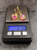 18ct Yellow Gold Bezel set Pink stone Heart Design Earrings