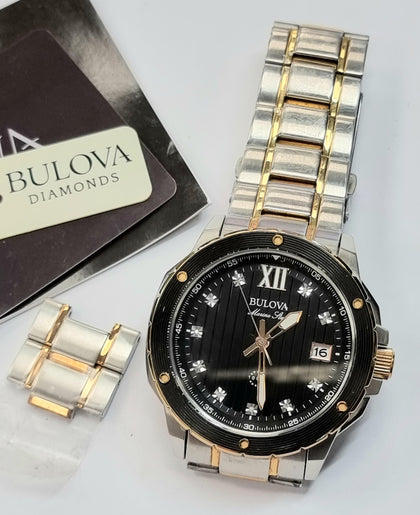 Bulova Marine Star Black Dial Mens Watch 98D127