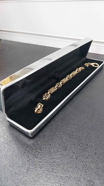 375 HALLMARKED, YELLOW GOLD, STAR AND BARS BRACELET, LOBSTER LOCK, 8