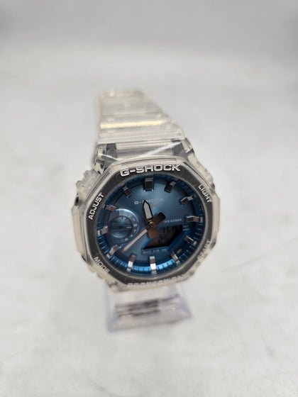 casio unisex g-shock clear strap blue face