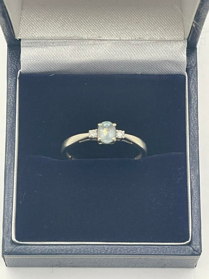 9ct White Gold ring With Blue and Clear Stones - O