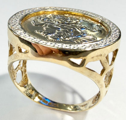 9ct yellow gold St George's ring with diamond size Q 1/2
