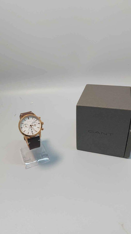 Gant Quartz Gents Chronograph White Dial Watch - With Date - Leather Strap - Boxed With Tags