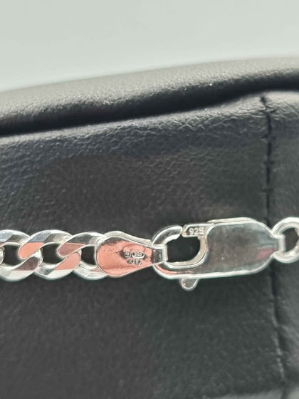 925 Sterling Silver Curb Chain Necklace With CZ Cross Pendant - 24
