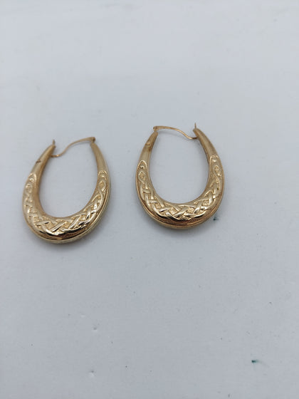 9CT Yellow Gold Creole Style Earring Pair -  3.2 Grams.