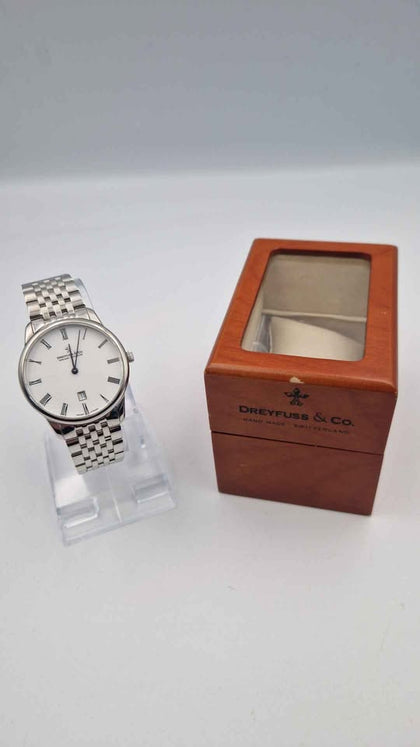 Dreyfuss & Co Mens Quartz Dress Watch With White Dial - Steel Bracelet - DGB00135 - Boxed