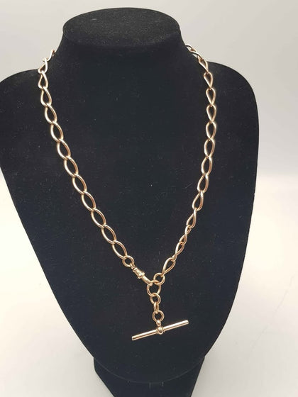 9ct Rose Gold Albert Chain Necklace with Oval Links & T-Bar Drop – 20