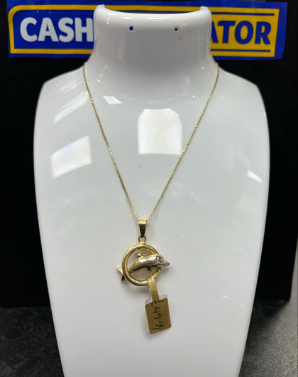 14ct Dolphin Pendant, 2.73g and 14ct Gold Chain, 1.7g 17.5