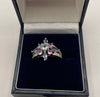 9ct White Gold Ring purple & pink stones size - K