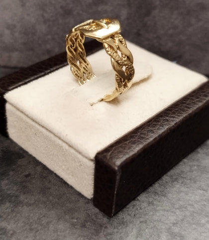 Solid 9ct Yellow Gold Textured Buckle Ring Size  - Q