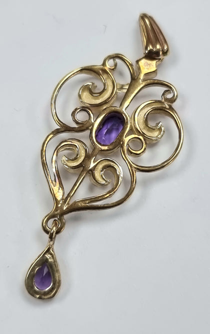 9ct Gold Pendant with Purple Stones