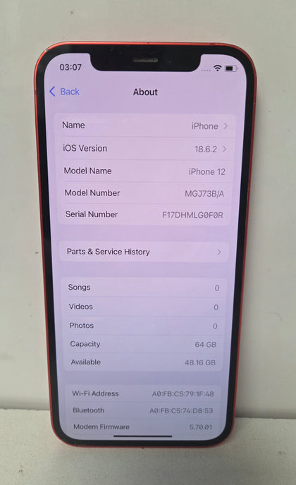 Apple iPhone 12 red 64gb unlocked 78% Battery health