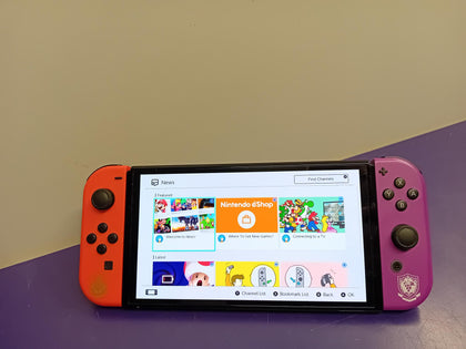 Nintendo Switch OLED Pokemon: Special Edition + Joy-Cons **Neon Purple & Red** - inc. GamerPad & Grips (CHARGER NOT INCLUDED)