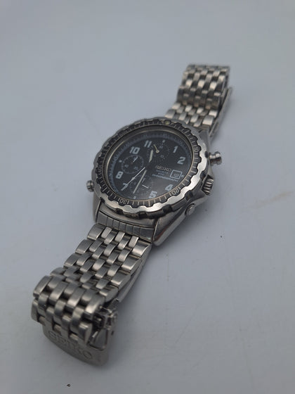 Seiko 7T32-7D19 mens quartz black dial stainless steel 1990s watch BOXED