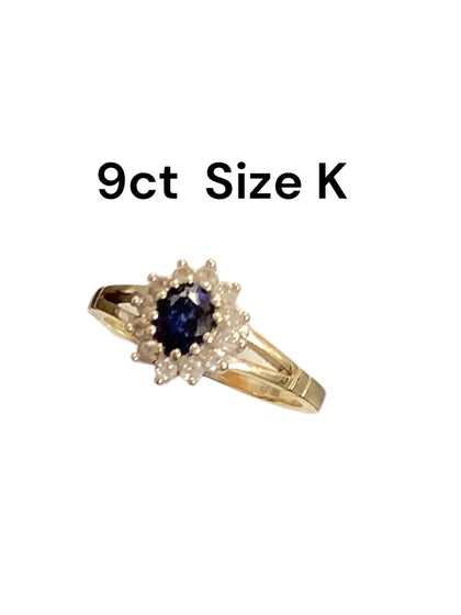 9ct Saphire & c.z ring size K
