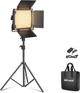 NEEWER Bi-color 660 LED Video Light, Stand, 2 Batteries and Case
